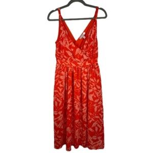 Chelsea28 Bright RedOrange Floral Dress Double V
